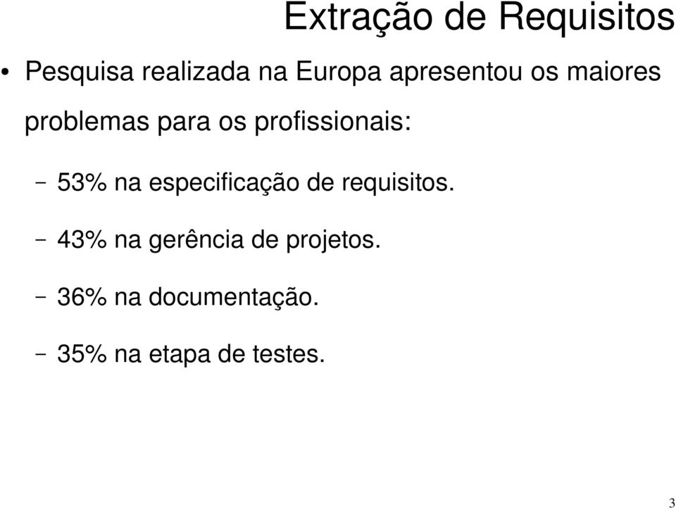 53% na especificação de requisitos.