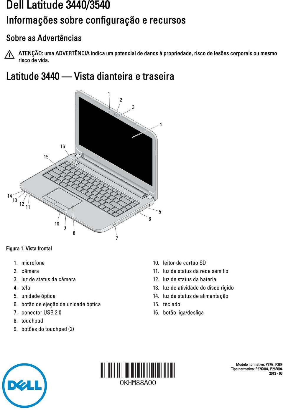 unidade óptica 6. botão de ejeção da unidade óptica 7. conector USB 2.0 8. touchpad 9. botões do touchpad (2) 10. leitor de cartão SD 11. luz de status da rede sem fio 12.