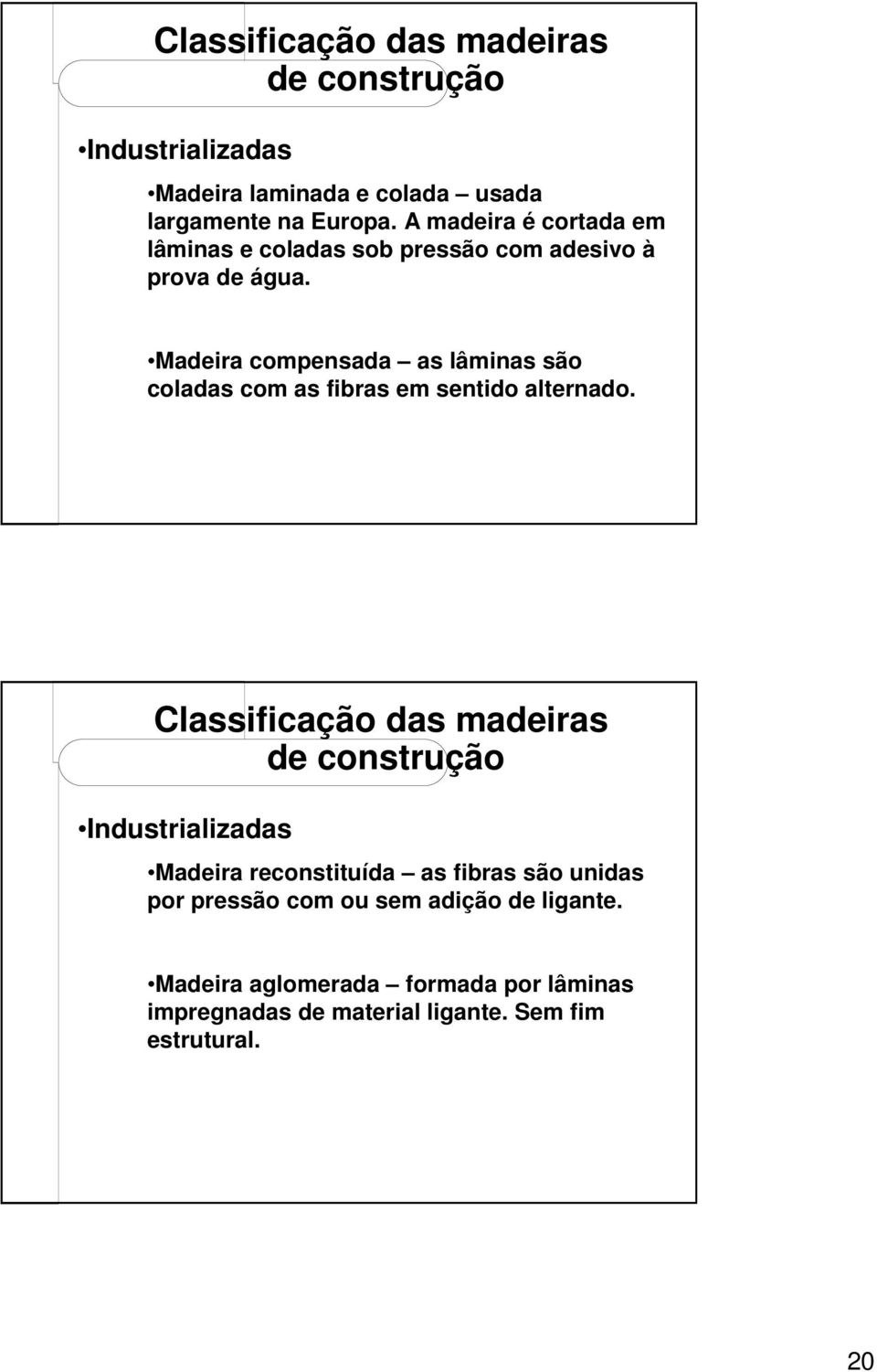 Madeira compensada as lâminas são coladas com as fibras em sentido alternado.