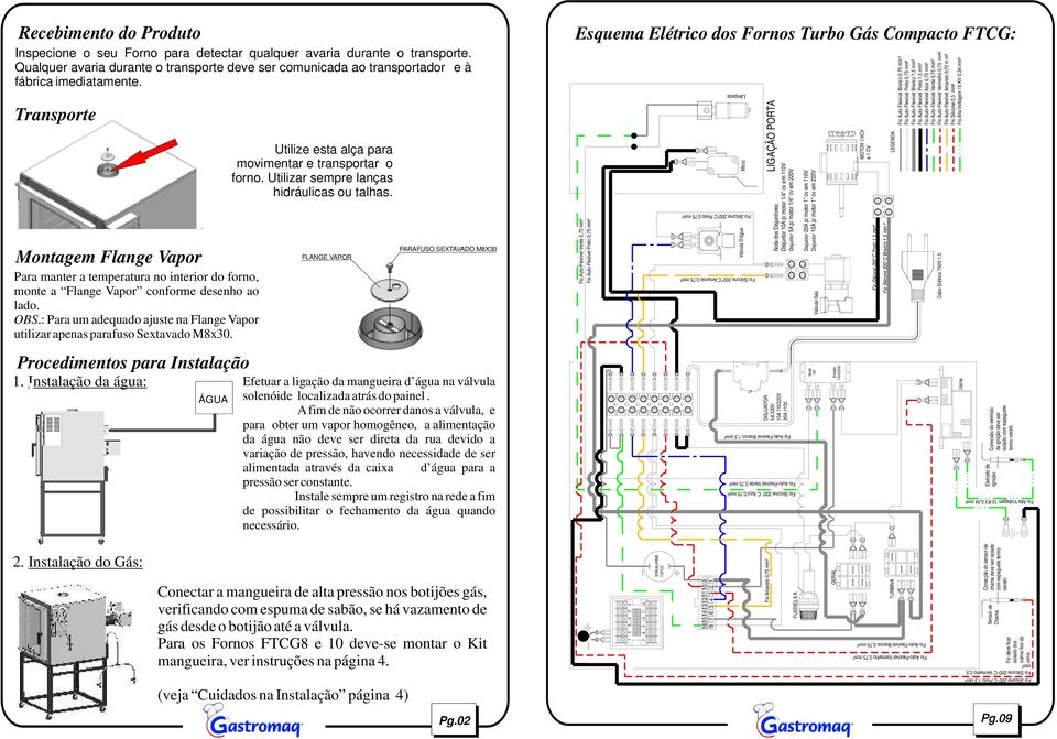 : Para um adequado ajuste na Flange Vapor utilizar apenas parafuso Sextavado M8x30. Procedimentos para Instalação 1. Instalação da água: ÁGUA Utilize esta alça para movimentar e transportar o forno.