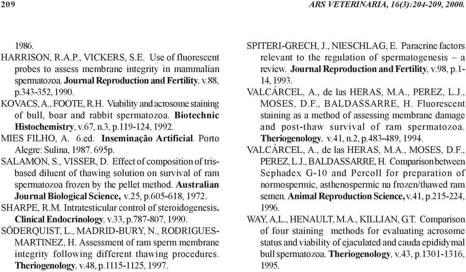 Inseminação Artificial. Porto Alegre: Sulina, 1987. 695p. SALAMON, S., VISSER, D.