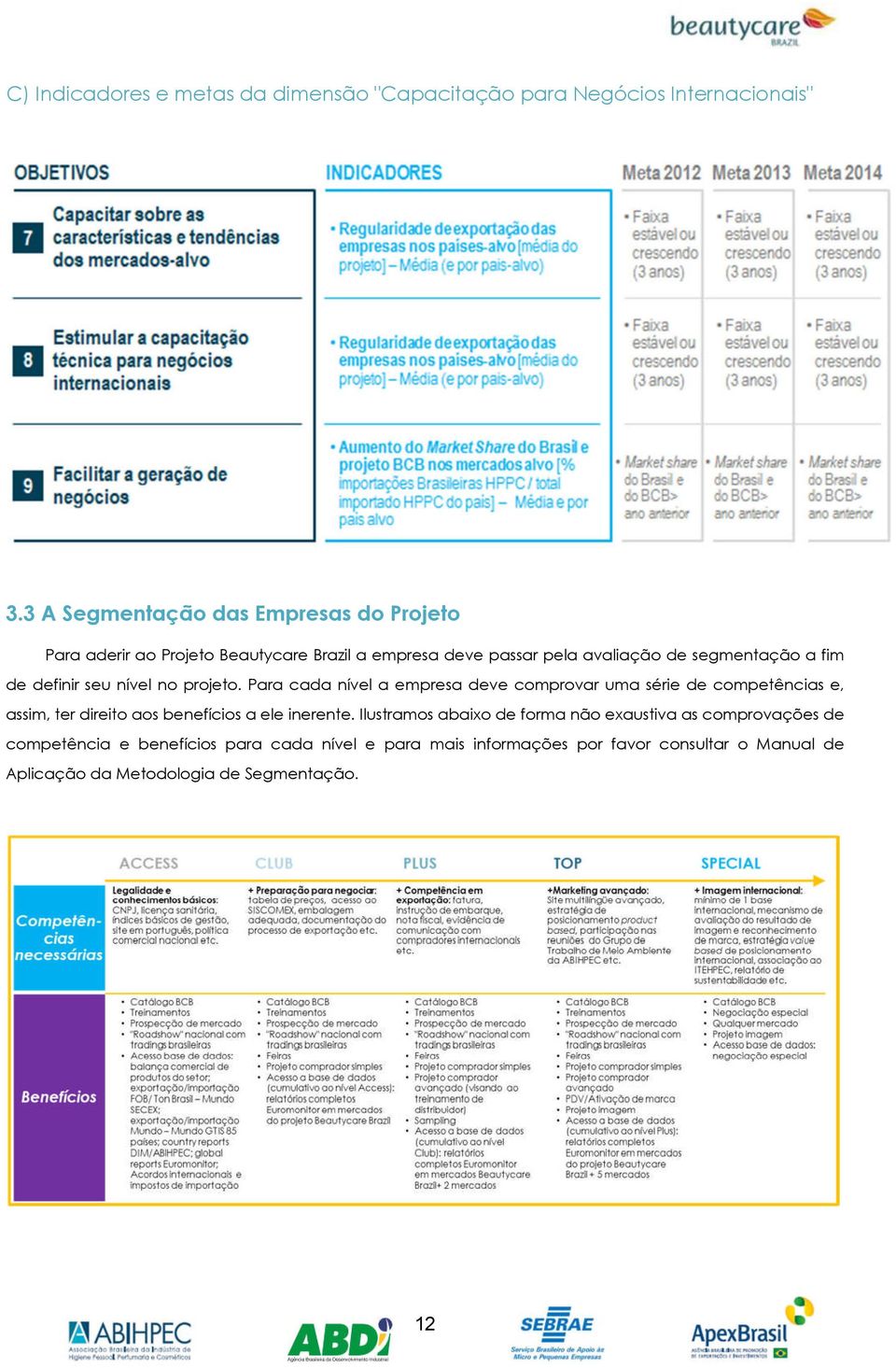 seu nível no projeto. Para cada nível a empresa deve comprovar uma série de competências e, assim, ter direito aos benefícios a ele inerente.