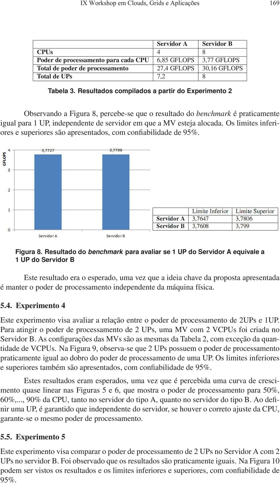 Resultados compilados a partir do Experimento 2 Observando a Figura 8, percebe-se que o resultado do benchmark é praticamente igual para 1 UP, independente de servidor em que a MV esteja alocada.