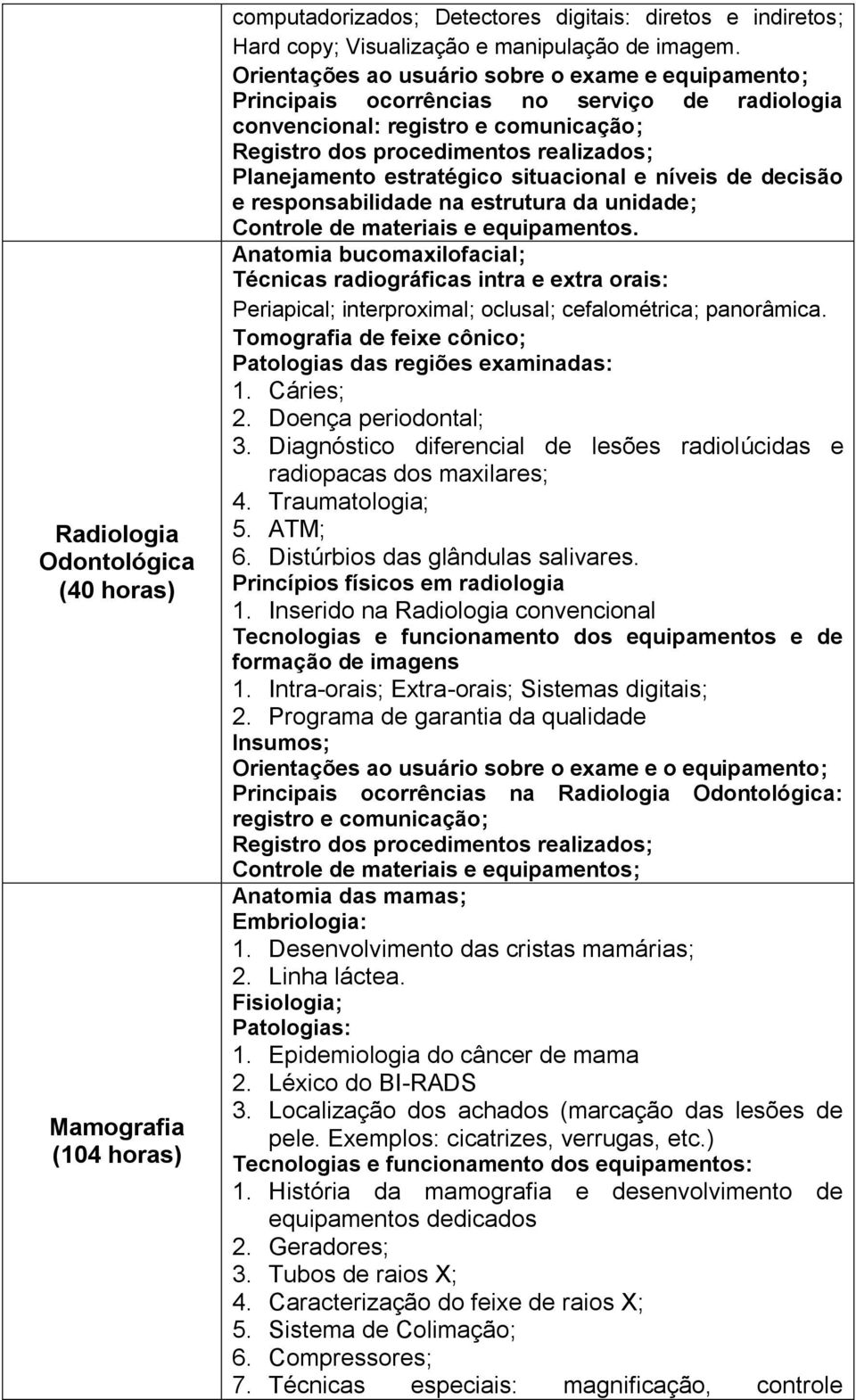 responsabilidade na estrutura da unidade; Controle de materiais e equipamentos.