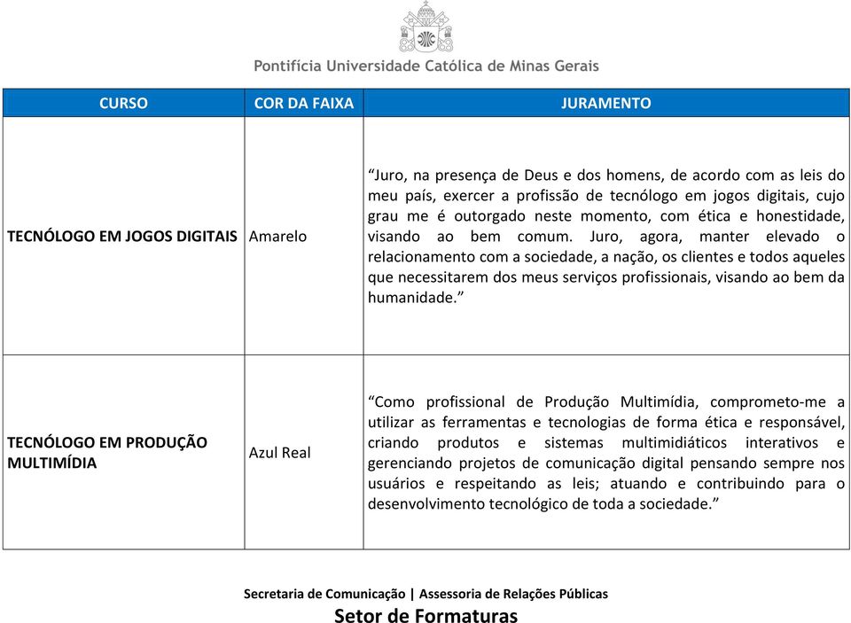 Juro, agora, manter elevado o relacionamento com a sociedade, a nação, os clientes e todos aqueles que necessitarem dos meus serviços profissionais, visando ao bem da humanidade.