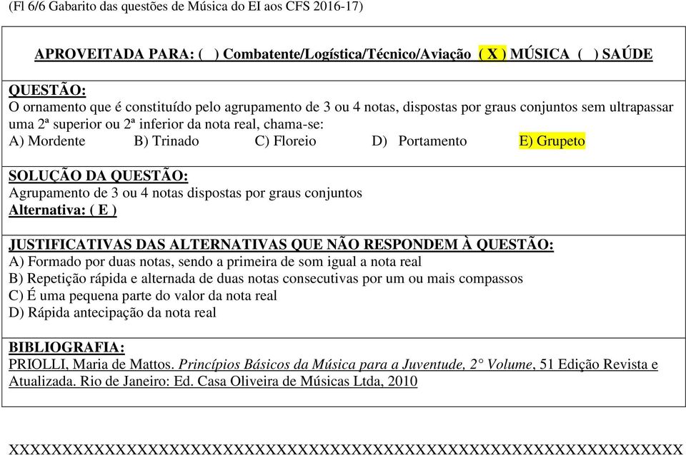 conjuntos JUSTIFICATIVAS DAS ALTERNATIVAS QUE NÃO RESPONDEM À A) Formado por duas notas, sendo a primeira de som igual a nota real B) Repetição rápida e alternada de duas