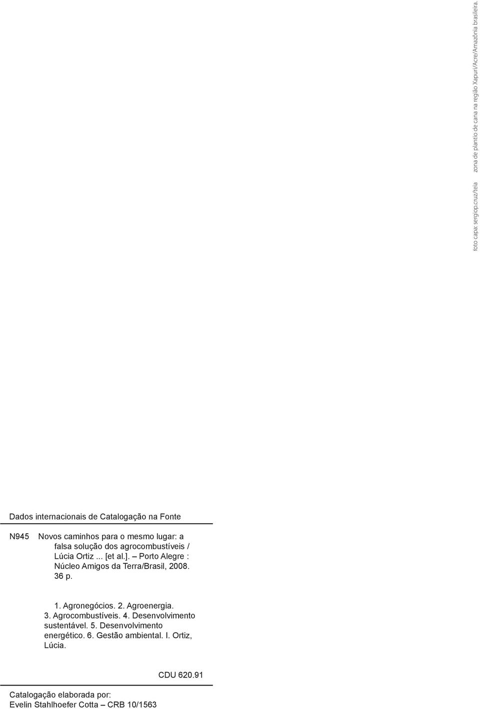 Ortiz... [et al.]. Porto Alegre : Núcleo Amigos da Terra/Brasil, 2008. 36 p. 1. Agronegócios. 2. Agroenergia. 3. Agrocombustíveis. 4.