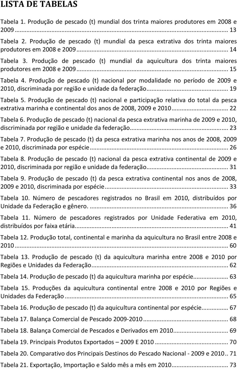 Produção de pescado (t) mundial da aquicultura dos trinta maiores produtores em 2008 e 2009... 15 Tabela 4.