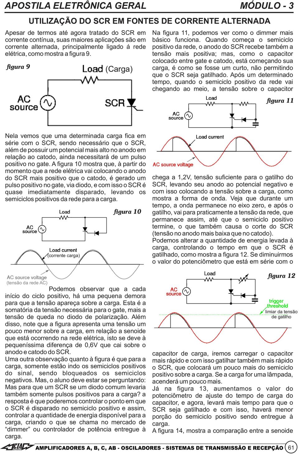 Quando começa o semiciclo positivo da rede, o anodo do SCR recebe também a tensão mais positiva; mas, como o capacitor colocado entre gate e catodo, está começando sua carga, é como se fosse um