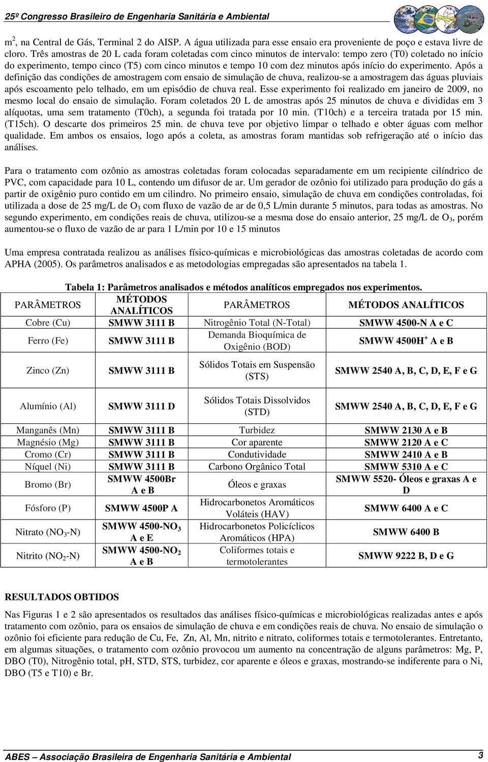 experimento. Após a definição das condições de amostragem com ensaio de simulação de chuva, realizou-se a amostragem das águas pluviais após escoamento pelo telhado, em um episódio de chuva real.