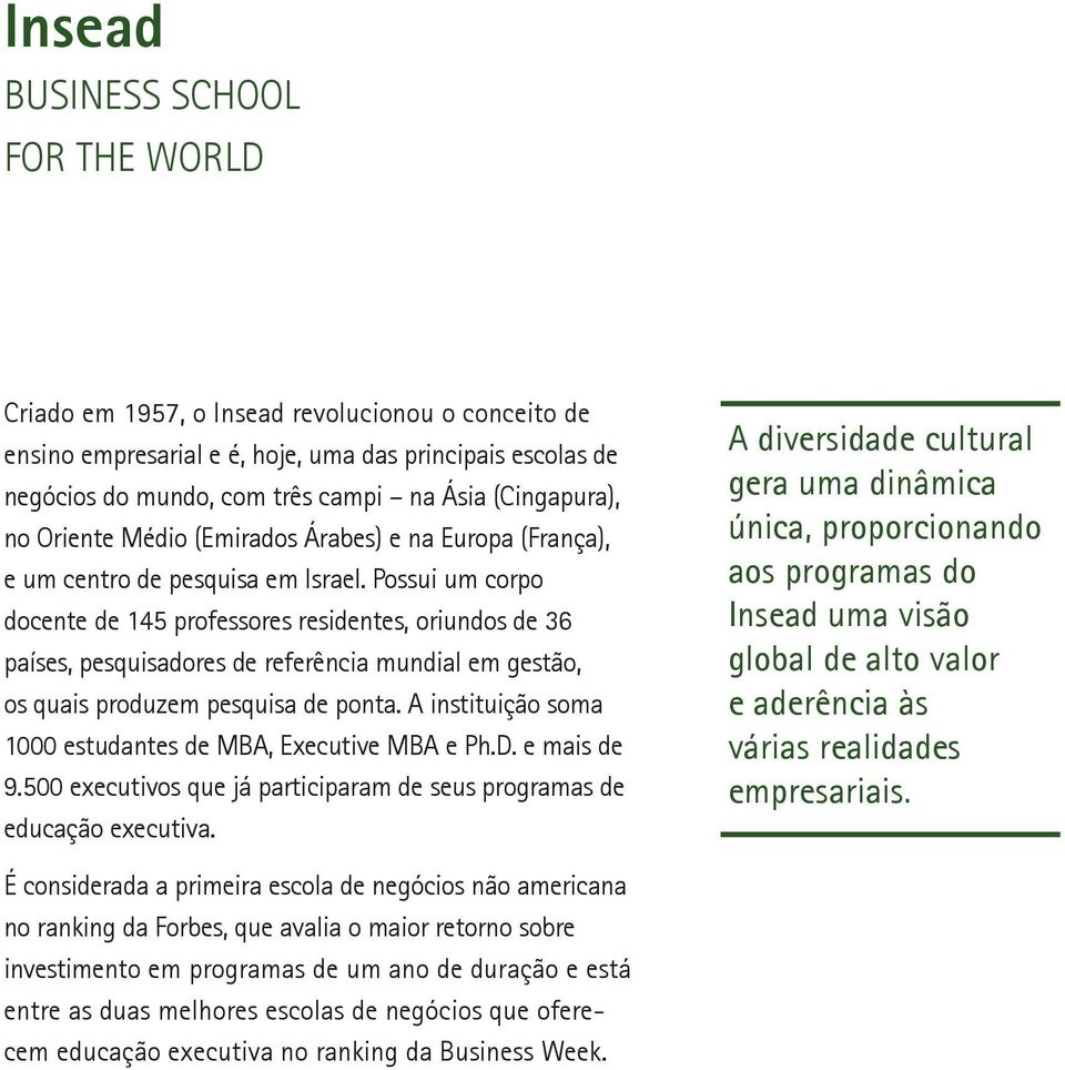 Possui um corpo docente de 145 professores residentes, oriundos de 36 países, pesquisadores de referência mundial em gestão, os quais produzem pesquisa de ponta.