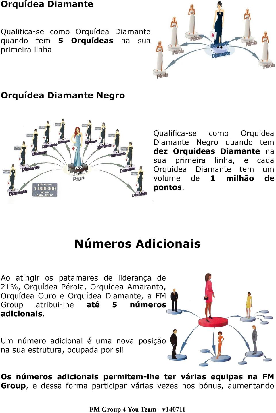 Números Adicionais Ao atingir os patamares de liderança de 21%, Orquídea Pérola, Orquídea Amaranto, Orquídea Ouro e Orquídea Diamante, a FM Group atribui-lhe até 5