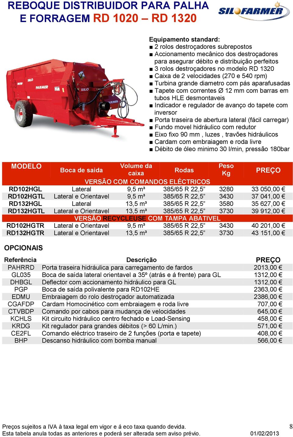 luzes, travões hidráulicos VERSÃO COM COMANDOS ELÉCTRICOS 3280 3580 3730 VERSÃO RECYCLEUSE COM TAMPA ABATIVEL 3730 RD102HGL RD102HGTL RD132HGL RD132HGTL RD102HGTR RD132HGTR 33 050,00 37 041,00 35