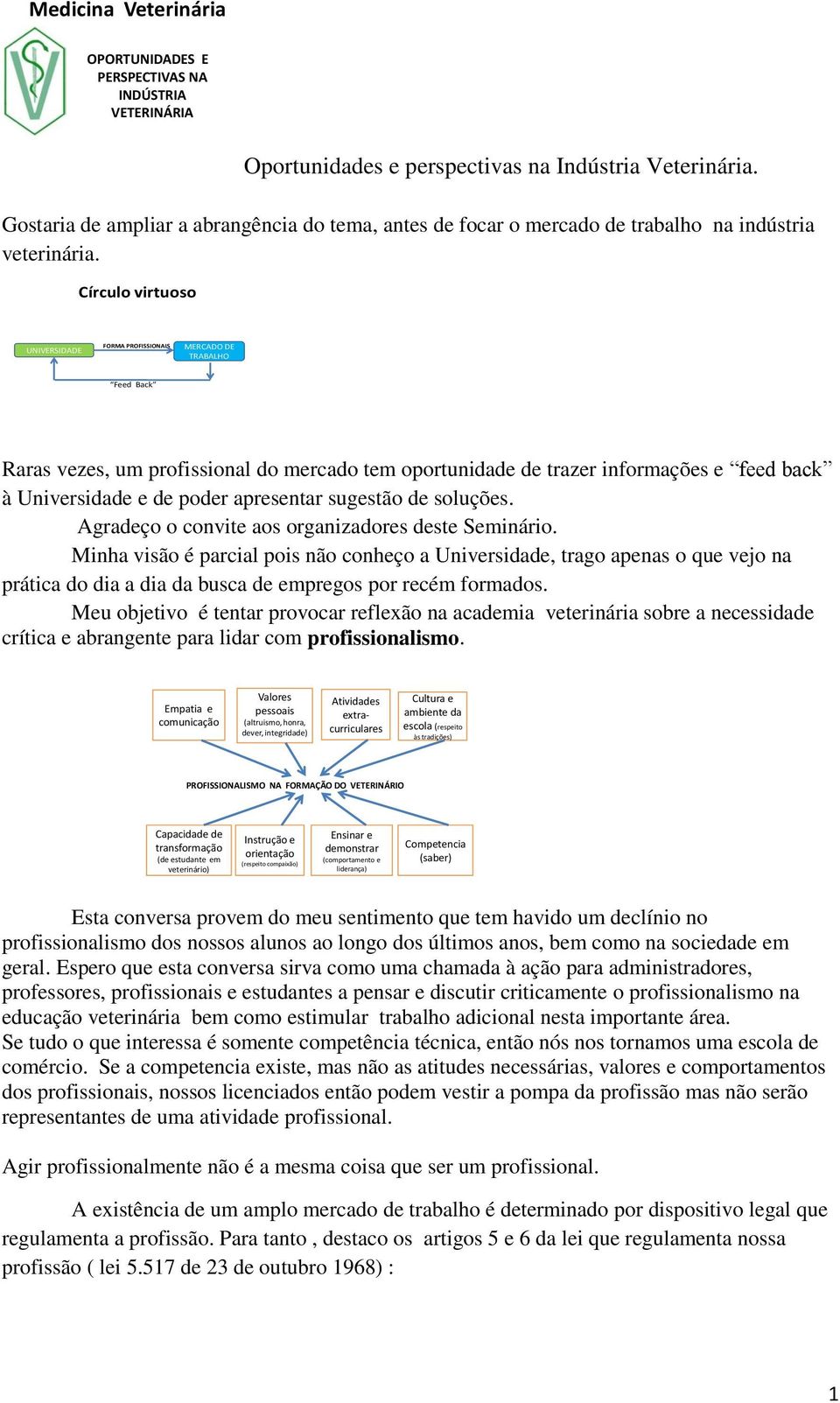 Círculo virtuoso UNIVERSIDADE FORMA PROFISSIONAIS MERCADO DE TRABALHO Feed Back Raras vezes, um profissional do mercado tem oportunidade de trazer informações e feed back à Universidade e de poder