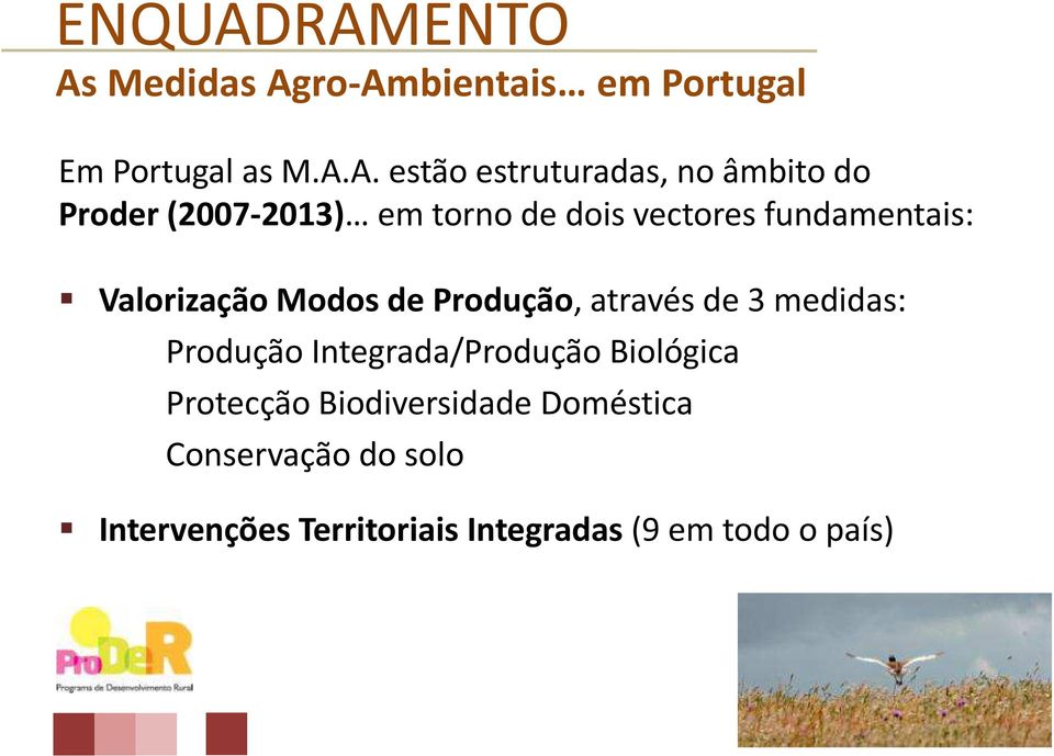 âmbito do Proder (2007-2013) em torno de dois vectores fundamentais: Valorização Modos de