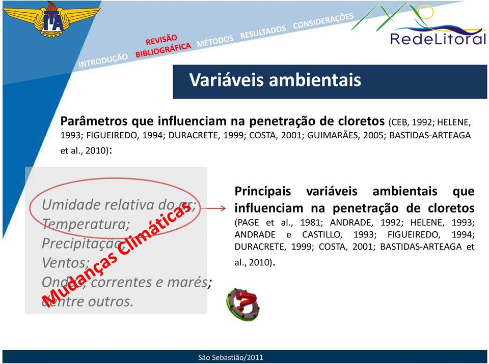 ,2010): Umidade relativa do ar; Temperatura; Precipitação; Ventos; Ondas, correntes e marés; dentre outros.