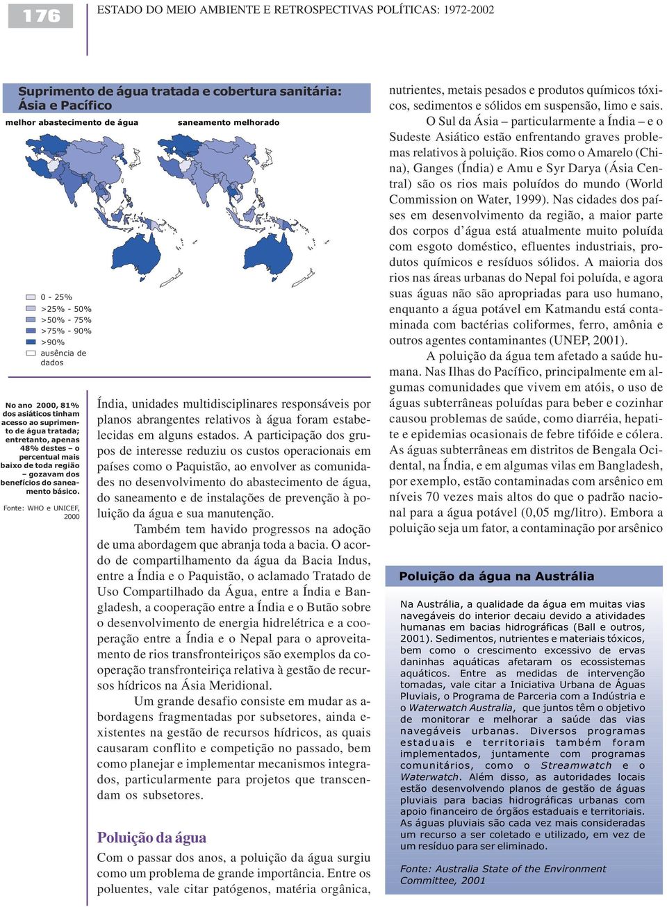 saneamento básico. Fonte: WHO e UNICEF, 2000 saneamento melhorado Índia, unidades multidisciplinares responsáveis por planos abrangentes relativos à água foram estabelecidas em alguns estados.