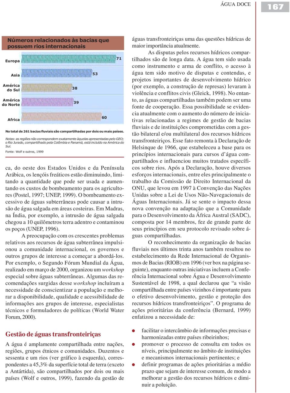 Fonte: Wolf e outros, 1999 ca, do oeste dos Estados Unidos e da Península Arábica, os lençóis freáticos estão diminuindo, limitando a quantidade que pode ser usada e aumentando os custos de