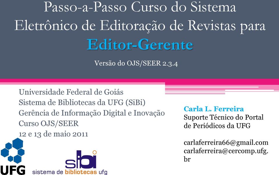 4 Universidade Federal de Goiás Sistema de Bibliotecas da UFG (SiBi) Gerência de Informação