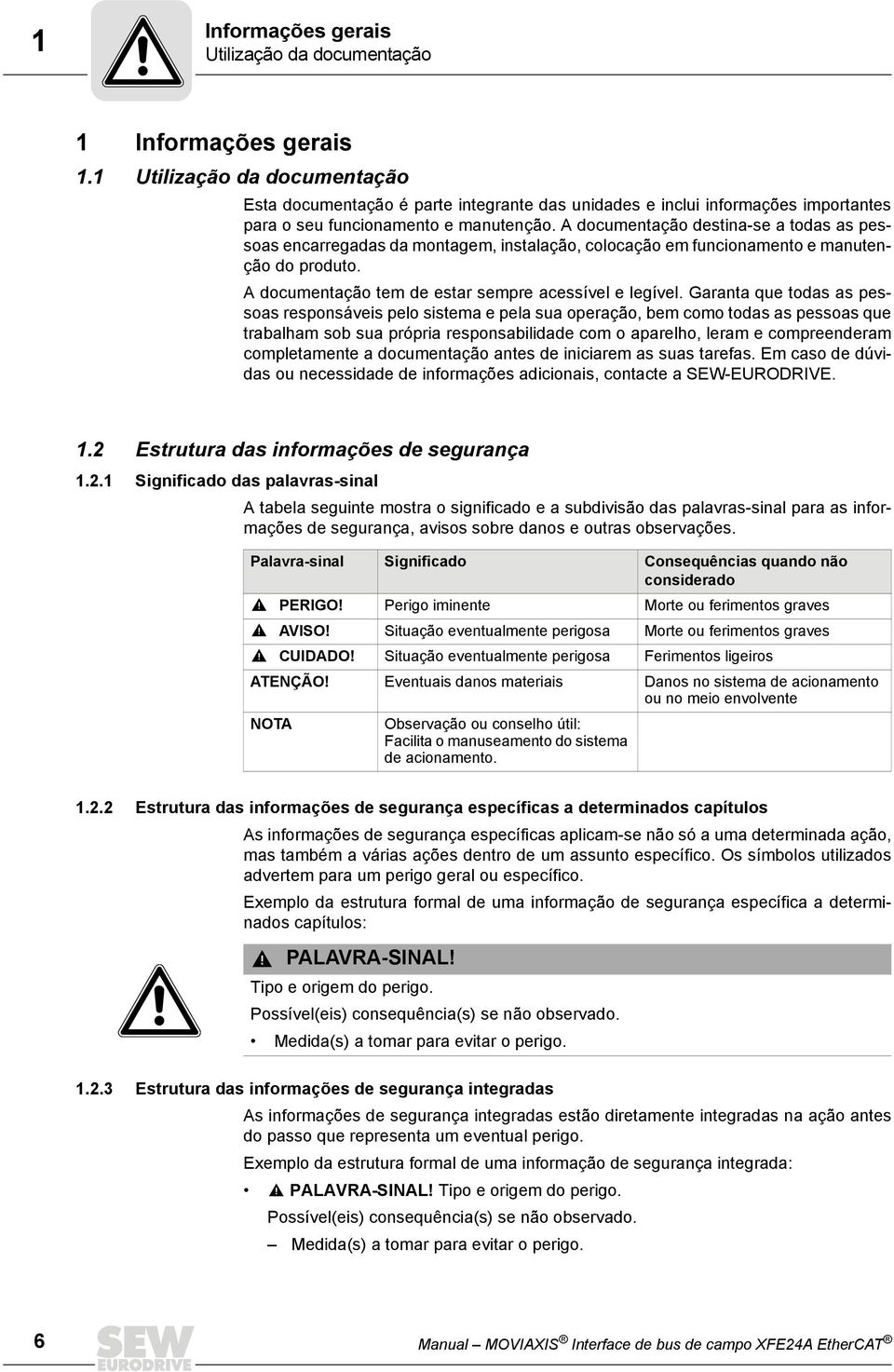 A documentação destina-se a todas as pessoas encarregadas da montagem, instalação, colocação em funcionamento e manutenção do produto. A documentação tem de estar sempre acessível e legível.