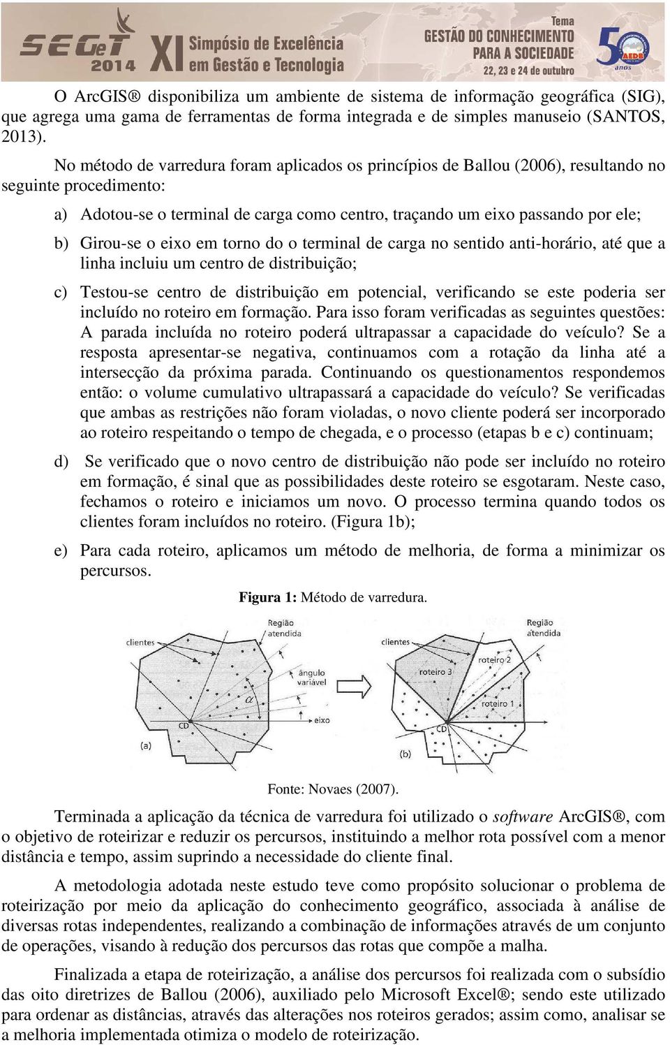 Girou-se o eixo em torno do o terminal de carga no sentido anti-horário, até que a linha incluiu um centro de distribuição; c) Testou-se centro de distribuição em potencial, verificando se este