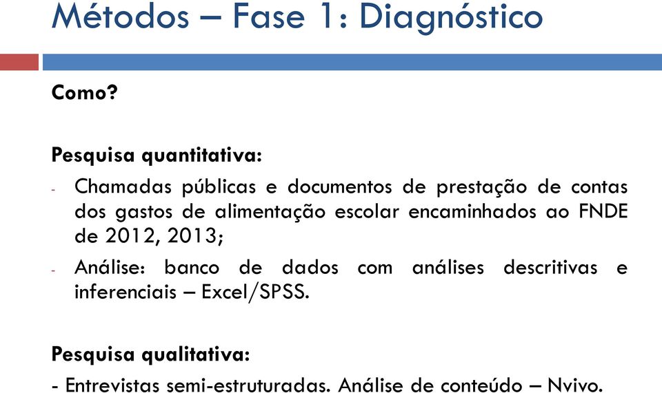 gastos de alimentação escolar encaminhados ao FNDE de 2012, 2013; - Análise: banco de