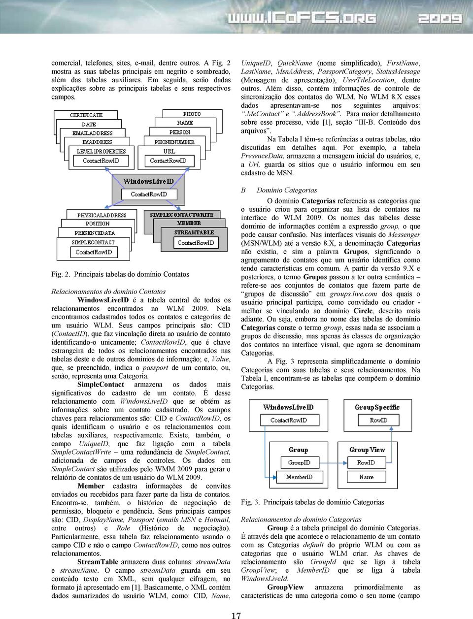 Principais tabelas do domínio Contatos Relacionamentos do domínio Contatos WindowsLiveID é a tabela central de todos os relacionamentos encontrados no WLM 2009.