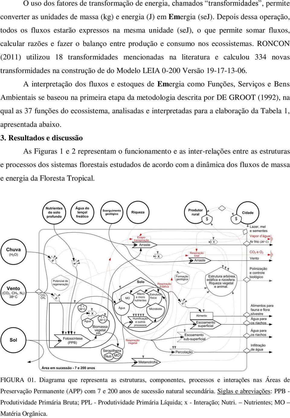 RONCON (2011) utilizou 18 transformidades mencionadas na literatura e calculou 334 novas transformidades na construção de do Modelo LEIA 0-200 Versão 19-17-13-06.