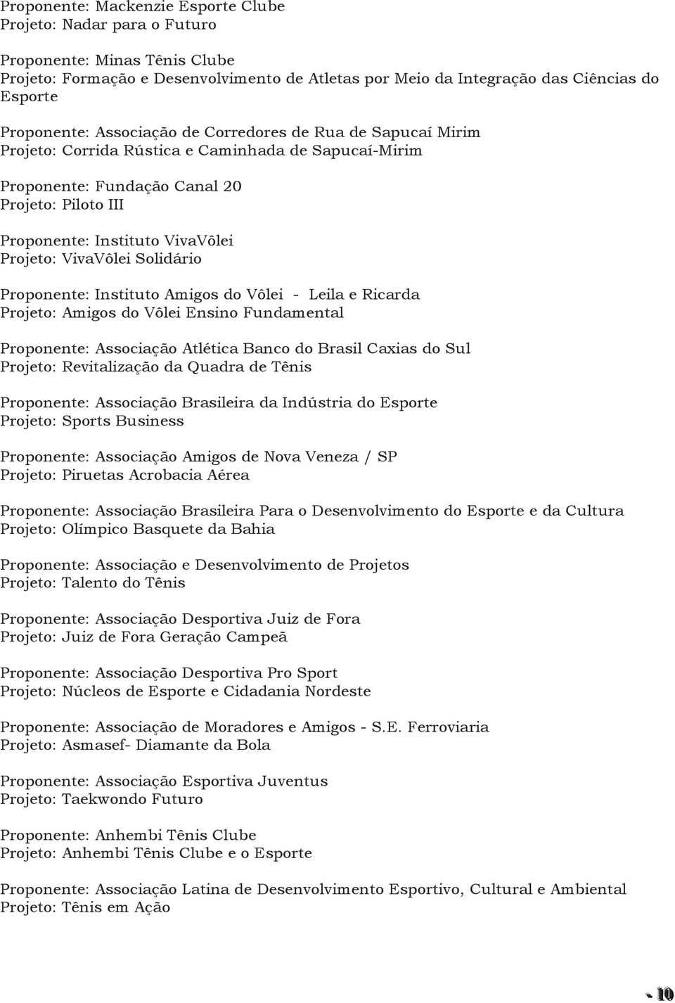 Projeto: VivaVôlei Solidário Proponente: Instituto Amigos do Vôlei - Leila e Ricarda Projeto: Amigos do Vôlei Ensino Fundamental Proponente: Associação Atlética Banco do Brasil Caxias do Sul Projeto: