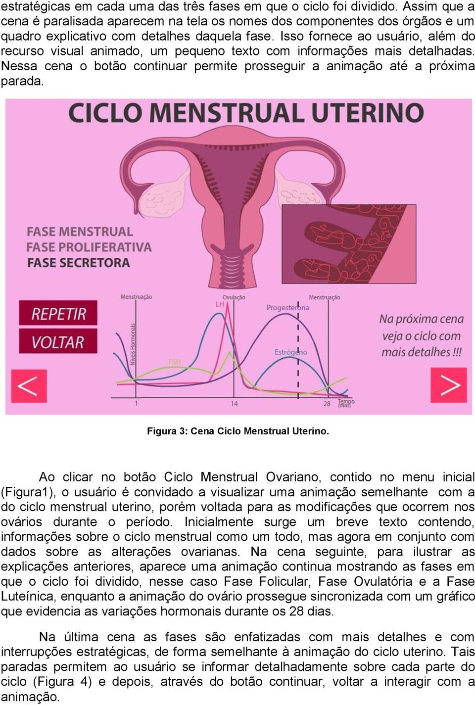 Isso fornece ao usuário, além do recurso visual animado, um pequeno texto com informações mais detalhadas. Nessa cena o botão continuar permite prosseguir a animação até a próxima parada.