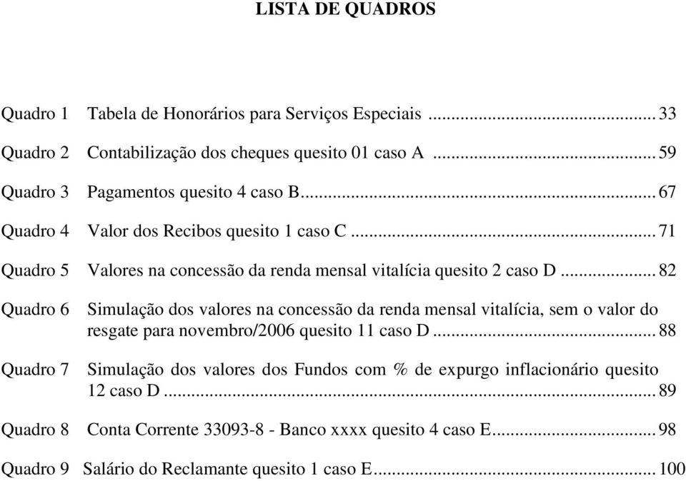 .. 71 Quadro 5 Valores na concessão da renda mensal vitalícia quesito 2 caso D.