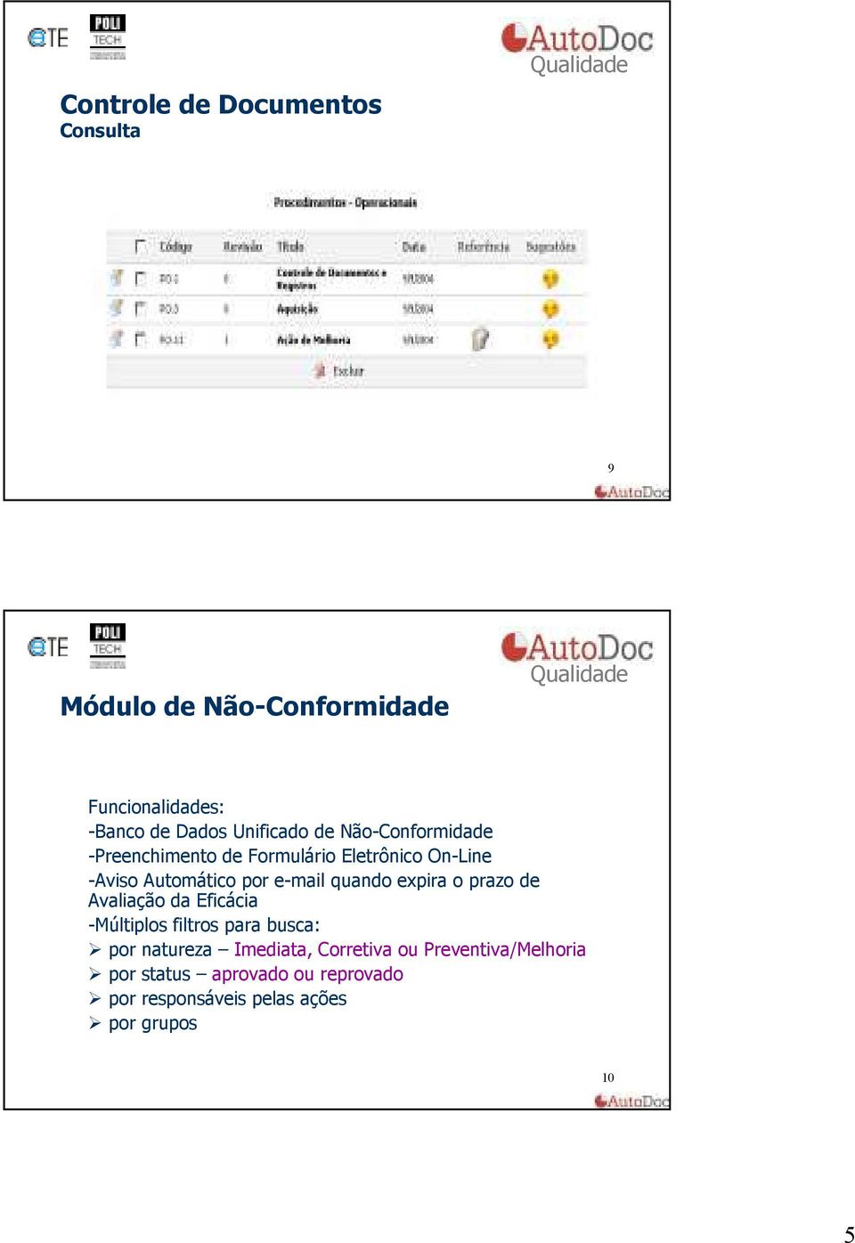 e-mail quando expira o prazo de Avaliação da Eficácia -Múltiplos filtros para busca: por natureza