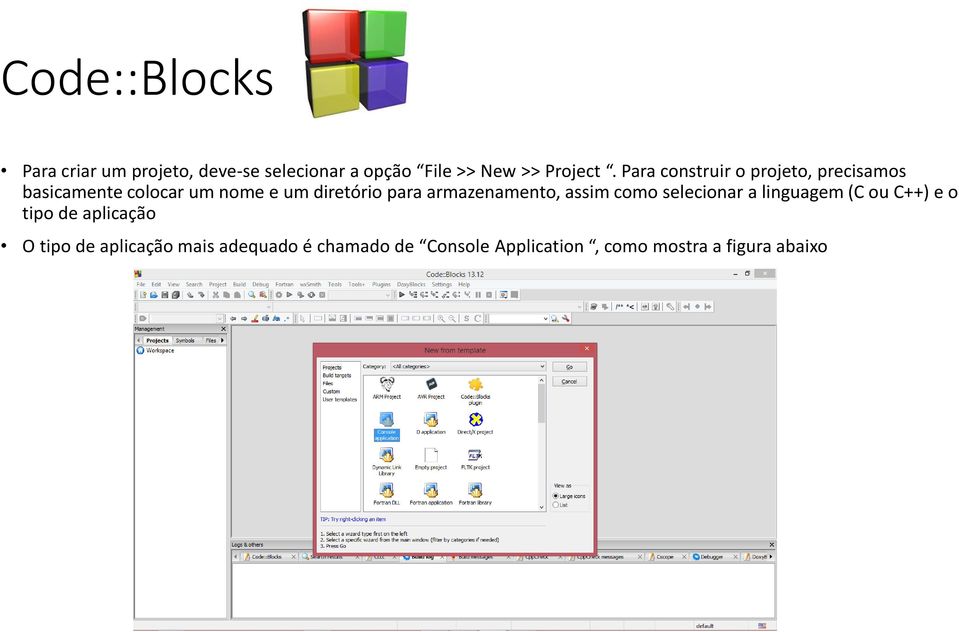 armazenamento, assim como selecionar a linguagem (C ou C++) e o tipo de aplicação O