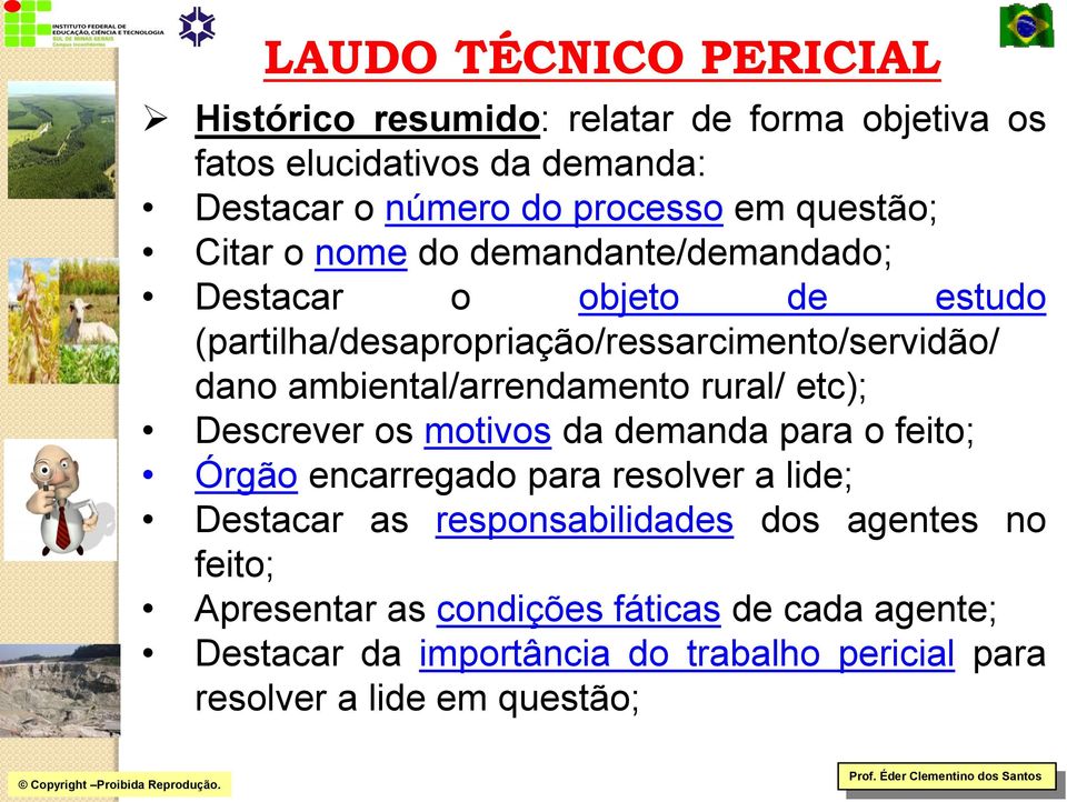 ambiental/arrendamento rural/ etc); Descrever os motivos da demanda para o feito; Órgão encarregado para resolver a lide; Destacar as