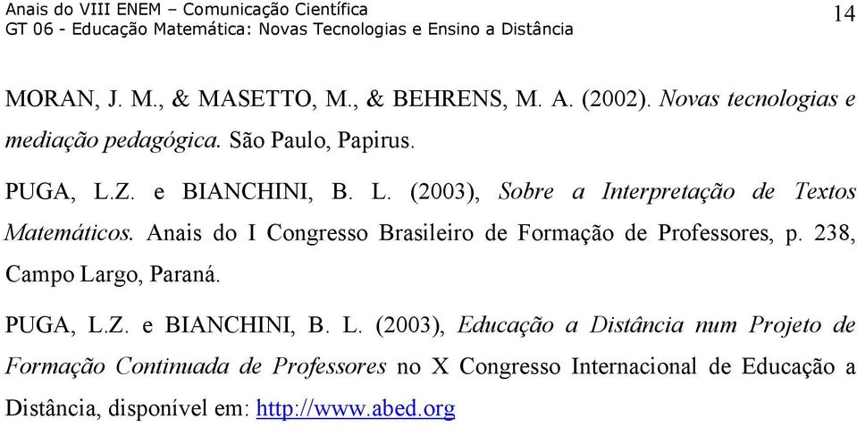 Anais do I Congresso Brasileiro de Formação de Professores, p. 238, Campo La