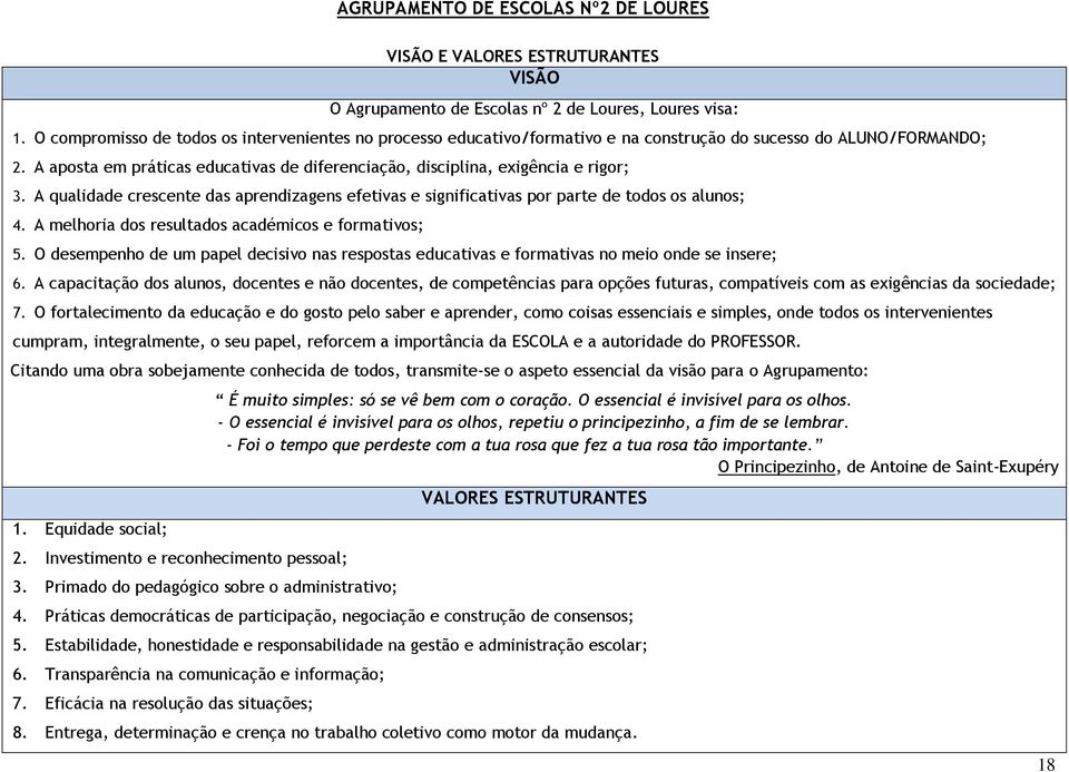 A aposta em práticas educativas de diferenciação, disciplina, exigência e rigor; 3. A qualidade crescente das aprendizagens efetivas e significativas por parte de todos os alunos; 4.