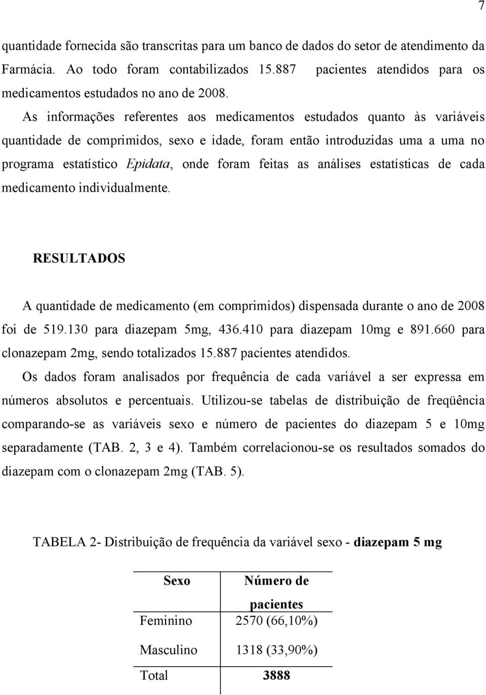 As informações referentes aos medicamentos estudados quanto às variáveis quantidade de comprimidos, sexo e idade, foram então introduzidas uma a uma no programa estatístico Epidata, onde foram feitas