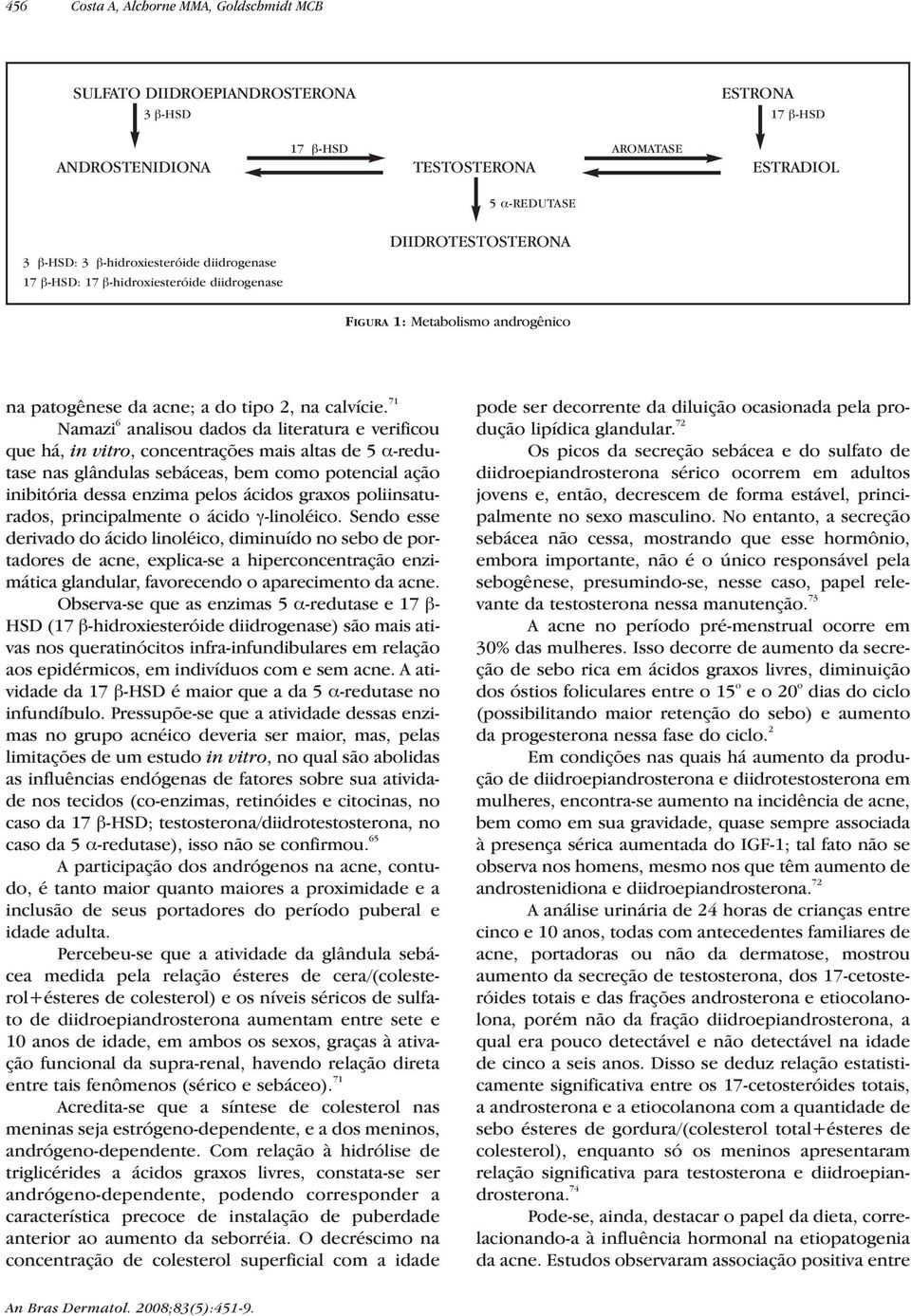 71 Namazi 6 analisou dados da literatura e verificou que há, in vitro, concentrações mais altas de 5 α-redutase nas glândulas sebáceas, bem como potencial ação inibitória dessa enzima pelos ácidos