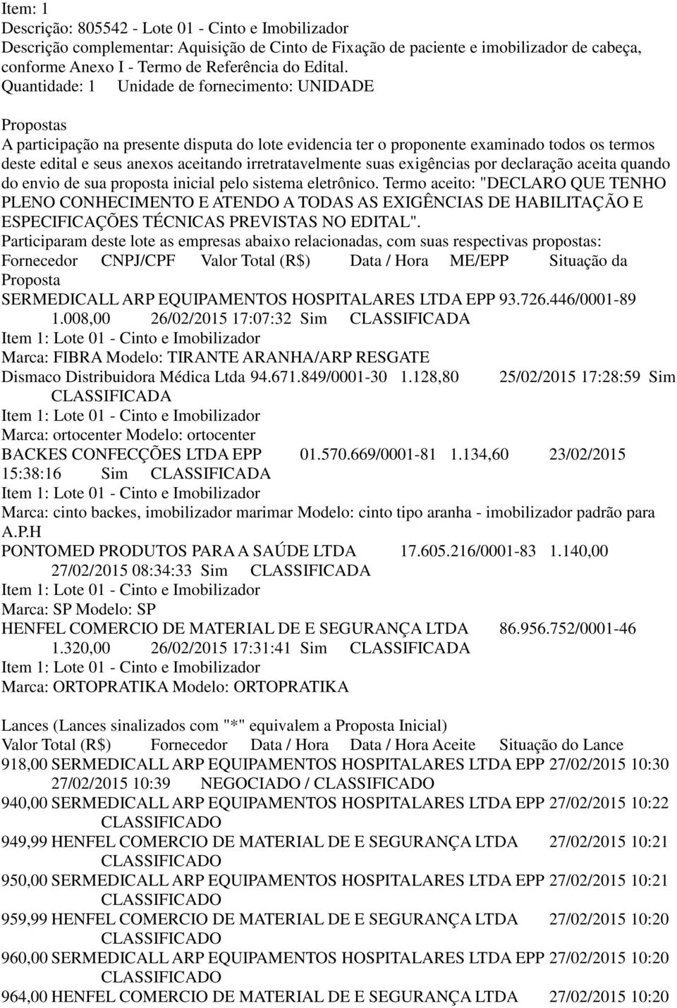 irretratavelmente suas exigências por declaração aceita quando do envio de sua proposta inicial pelo sistema eletrônico.