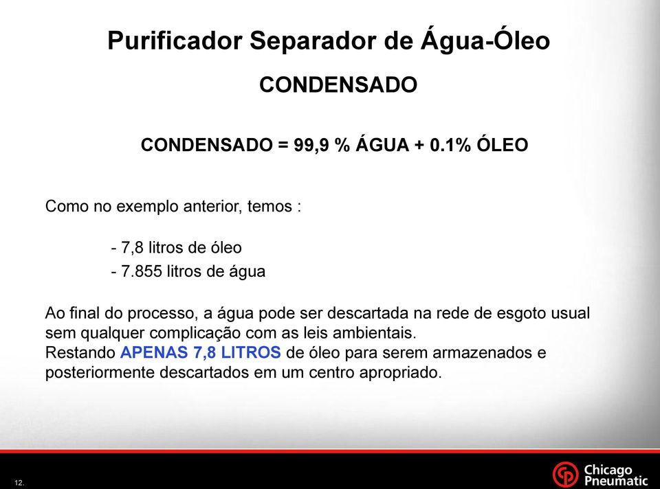 855 litros de água Ao final do processo, a água pode ser descartada na rede de esgoto usual sem