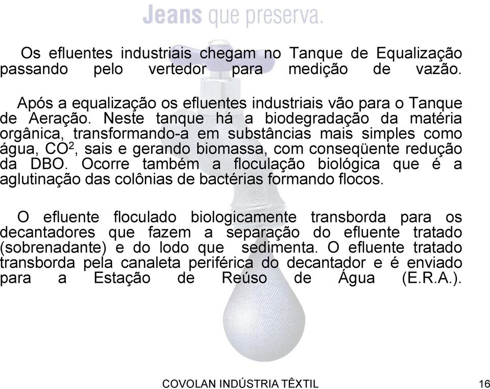 Ocorre também a floculação biológica que é a aglutinação das colônias de bactérias formando flocos.