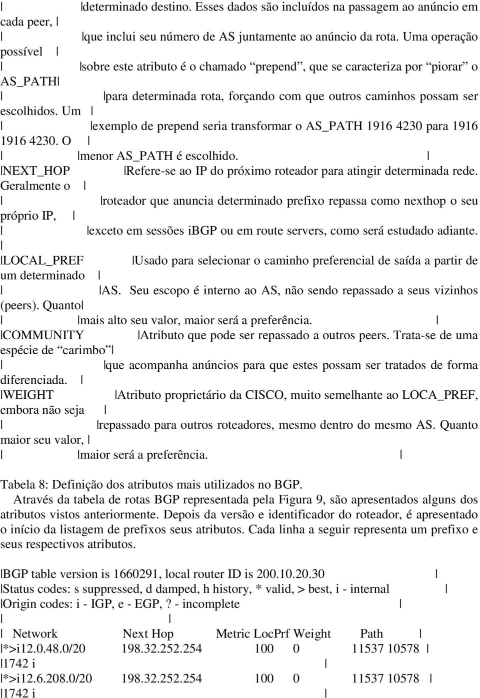 Um exemplo de prepend seria transformar o AS_PATH 1916 4230 para 1916 1916 4230. O menor AS_PATH é escolhido. NEXT_HOP Refere-se ao IP do próximo roteador para atingir determinada rede.