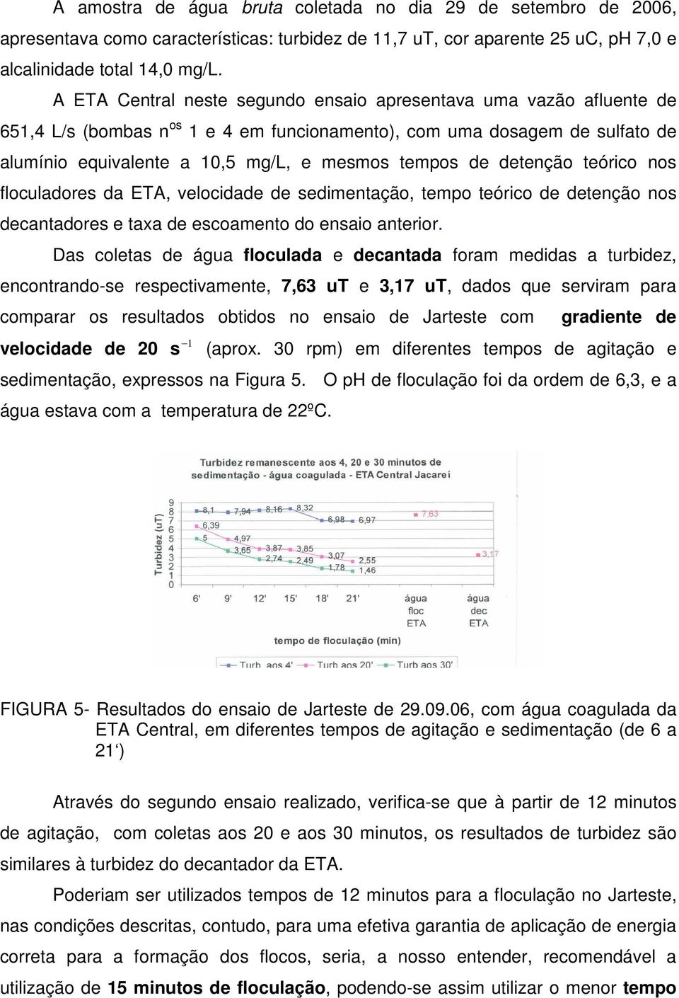 detenção teórico nos floculadores da ETA, velocidade de sedimentação, tempo teórico de detenção nos decantadores e taxa de escoamento do ensaio anterior.