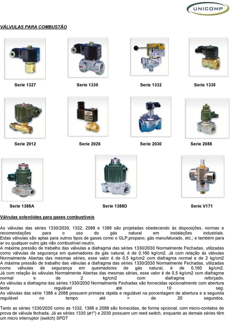 Estas válvulas são aptas para outros tipos de gases como o GLP,propano, gás manufaturado, etc.; e também para ar ou qualquer outro gás não combustível neutro.