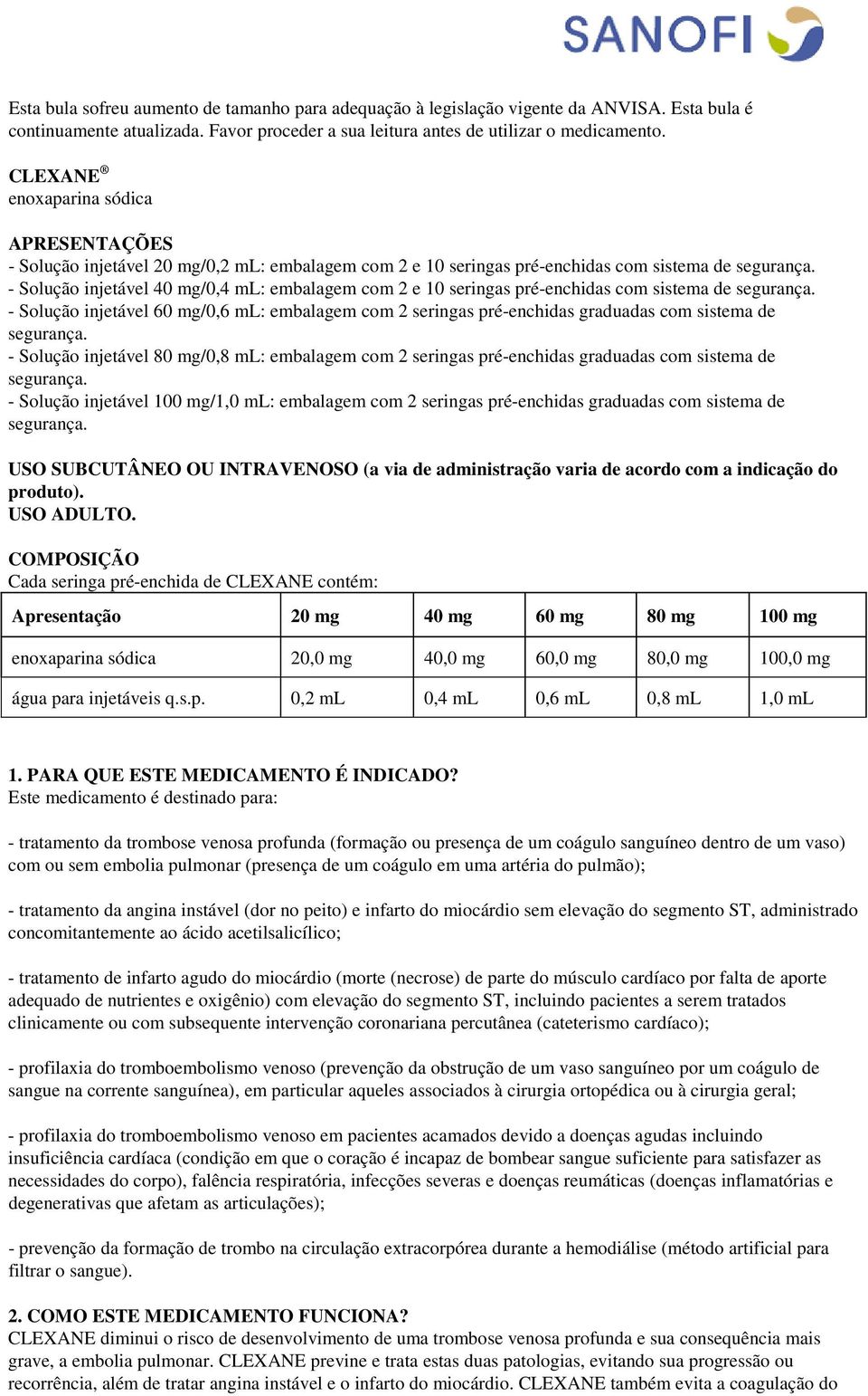 - Solução injetável 40 mg/0,4 ml: embalagem com 2 e 10 seringas pré-enchidas com sistema de segurança.