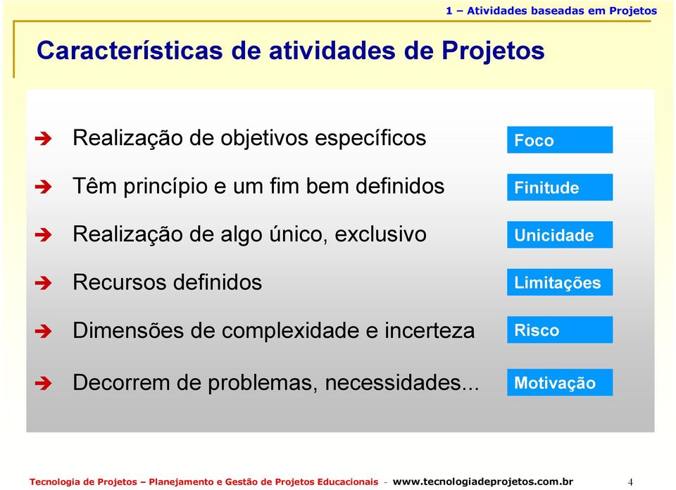 Dimensões de complexidade e incerteza Decorrem de problemas, necessidades.