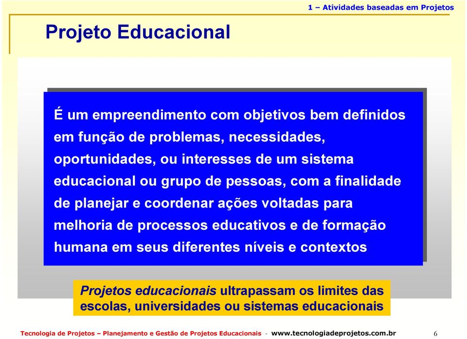 melhoria de de processos educativos e de de formação humana em em seus diferentes níveis e contextos Projetos educacionais ultrapassam os os limites das