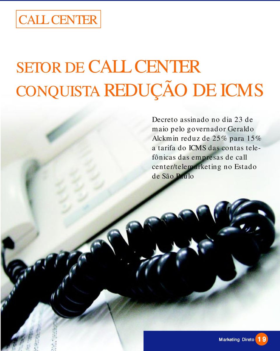 25% para 15% a tarifa do ICMS das contas telefônicas das empresas de