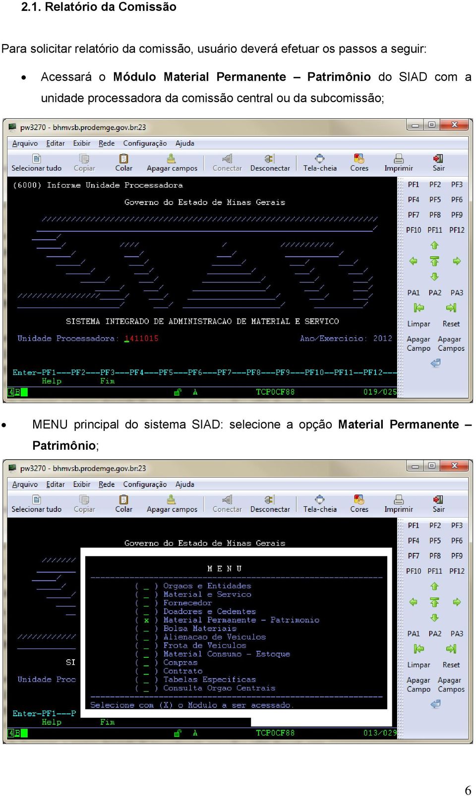 Patrimônio do SIAD com a unidade processadora da comissão central ou da