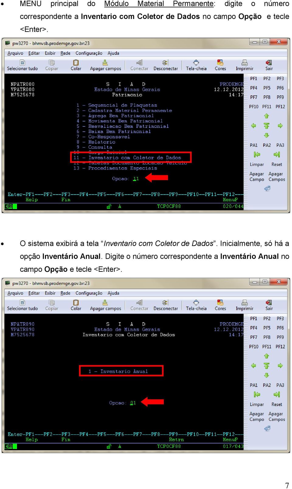 O sistema exibirá a tela Inventario com Coletor de Dados.